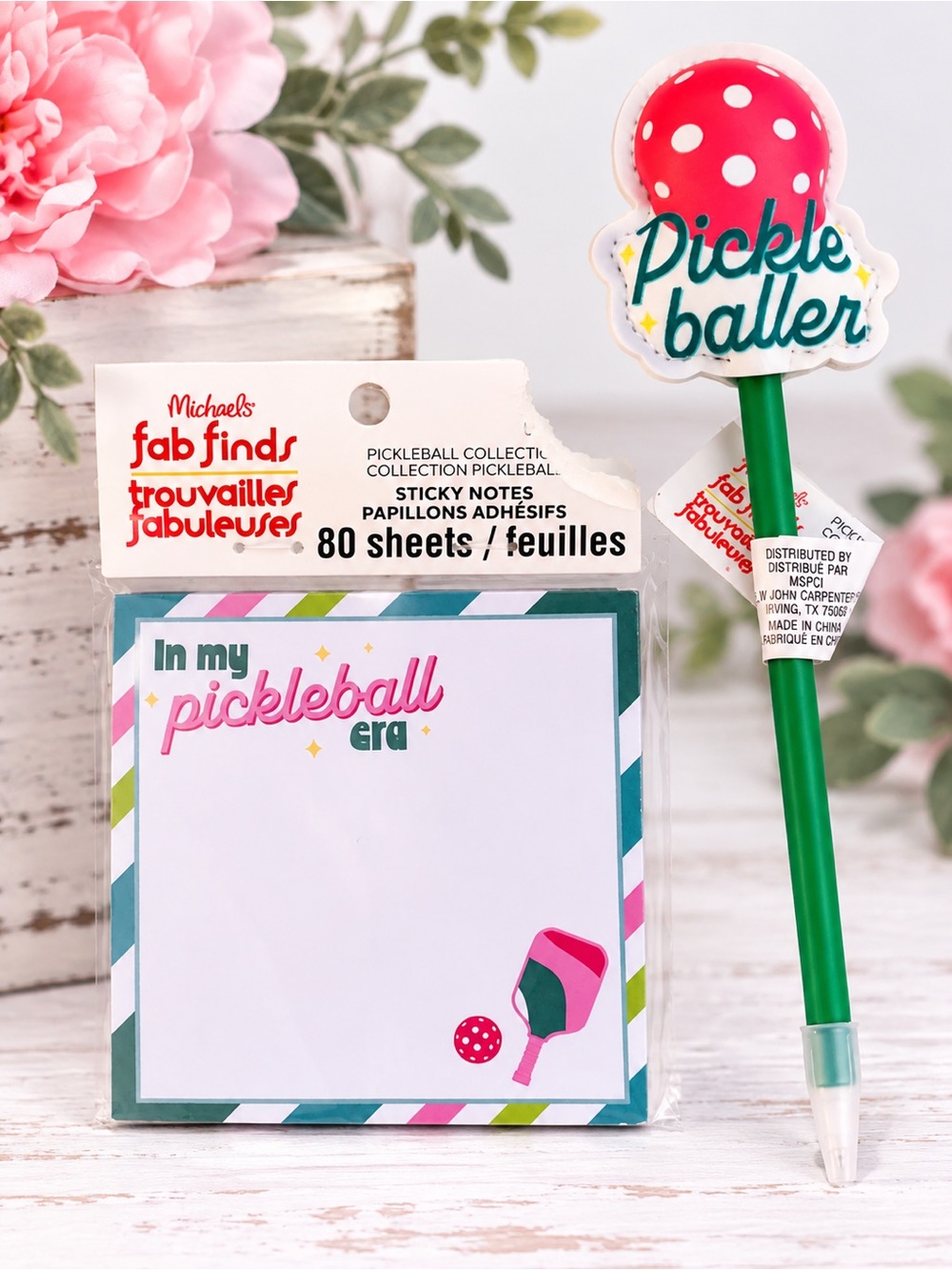 Pickleball Sticky Notes & Pickleballer Novelty Pen Set